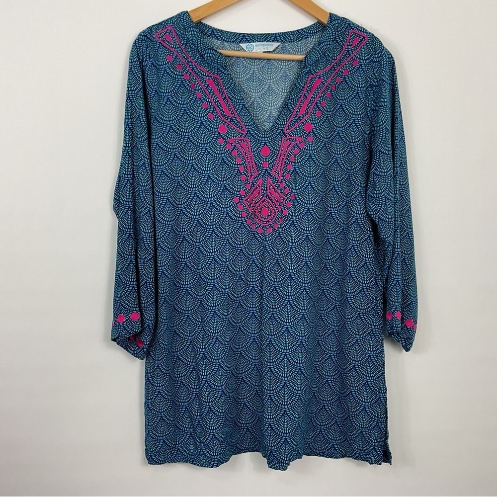 Escapada Living Embroidered Split Neck Tunic Top Size‎ Medium